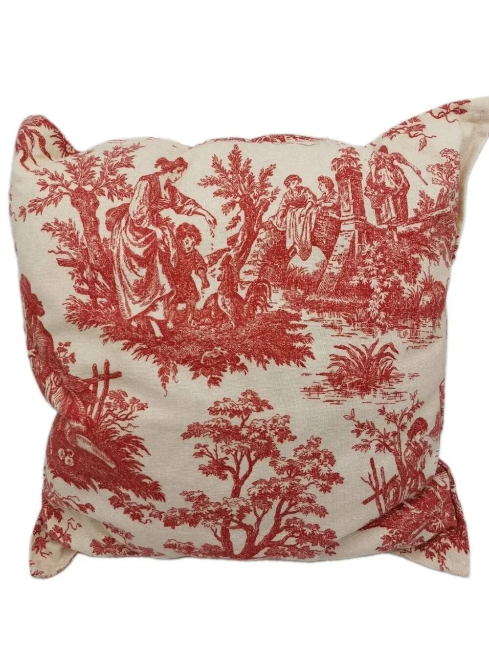 Throw Pillow Classic Toile Red Cream Life French Country Scenes Square 15